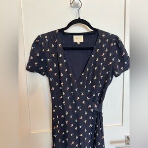 Sezane Navy Floral Midi Dress